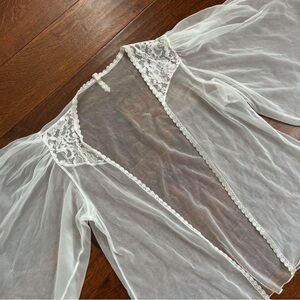 Elegant Sheer White Lace Robe